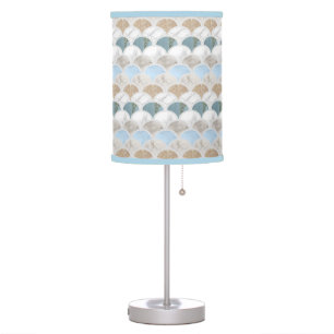 beach aqua blue white marble pastel mermaid scales table lamp