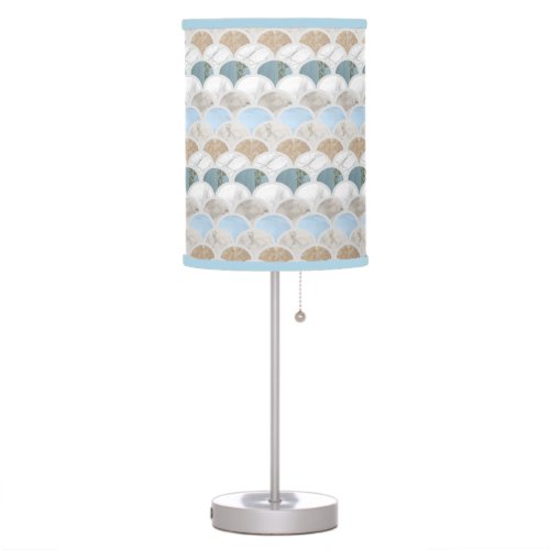 beach aqua blue white marble pastel mermaid scales table lamp