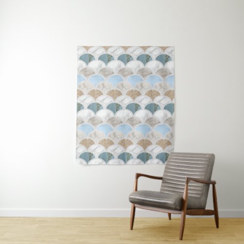 beach aqua blue white marble pastel mermaid scales tapestry