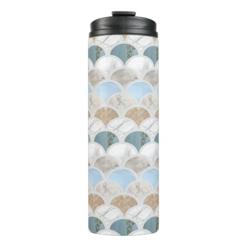 beach aqua blue white marble pastel mermaid scales thermal tumbler