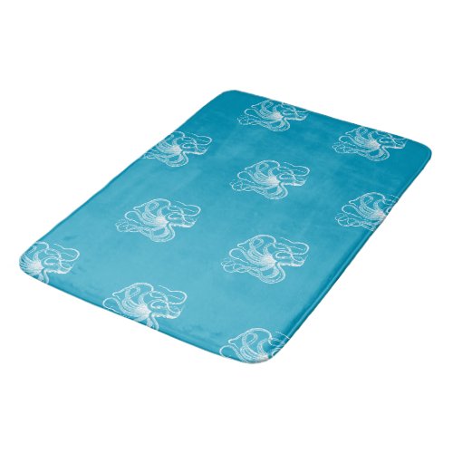 Beach Aqua Blue White Ocean Octopus Bath Mat