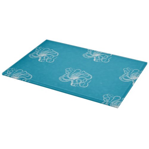 Beach Aqua Blue White Ocean Octopus Cutting Board