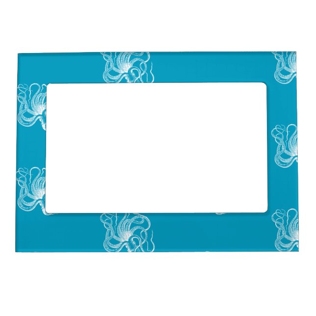 Beach Aqua Blue White Ocean Octopus Magnetic Frame (Front)