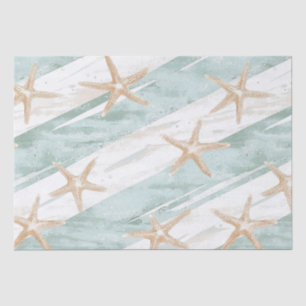 Beach Aqua Mint Starfish Stripes Birthday Tissue Paper