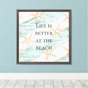Beach Aqua Mint Starfish Stripes Canvas Print