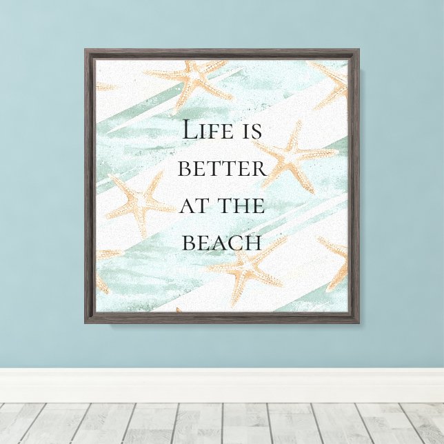 Beach Aqua Mint Starfish Stripes   Canvas Print (Insitu(Wood Floor))