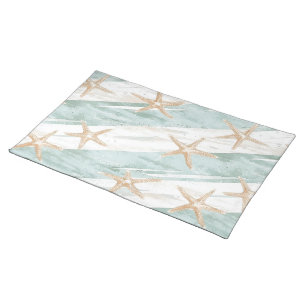Beach Aqua Mint Starfish Stripes   Cloth Placemat