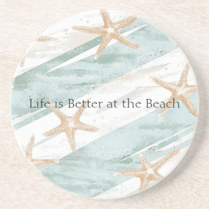 Beach Aqua Mint Starfish Stripes Coaster