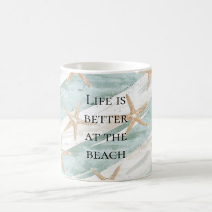 Beach Aqua Mint Starfish Stripes Coffee Mug
