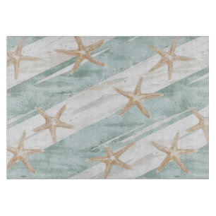 Beach Aqua Mint Starfish Stripes Cutting Board
