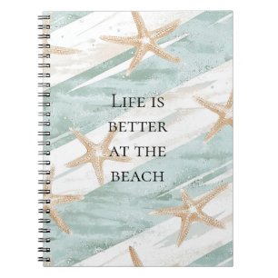 Beach Aqua Mint Starfish Stripes Notebook