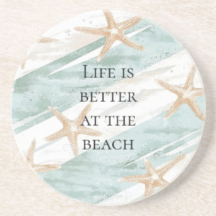 Beach Aqua Mint Starfish Stripes Wedding Coaster