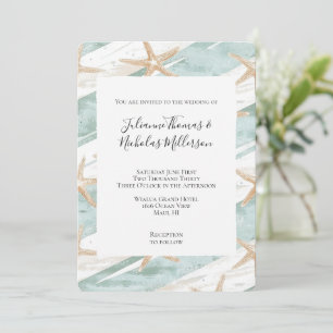 Beach Aqua Mint Starfish Stripes Wedding Invitation