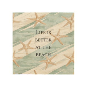 Beach Aqua Mint Starfish Stripes   Wood Wall Art