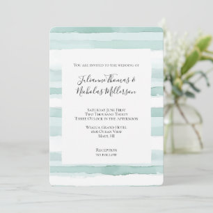 Beach Aqua Mint Stripes Wedding Invitation