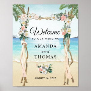 Beach Arbor Floral Tropical Wedding Arch Sign
