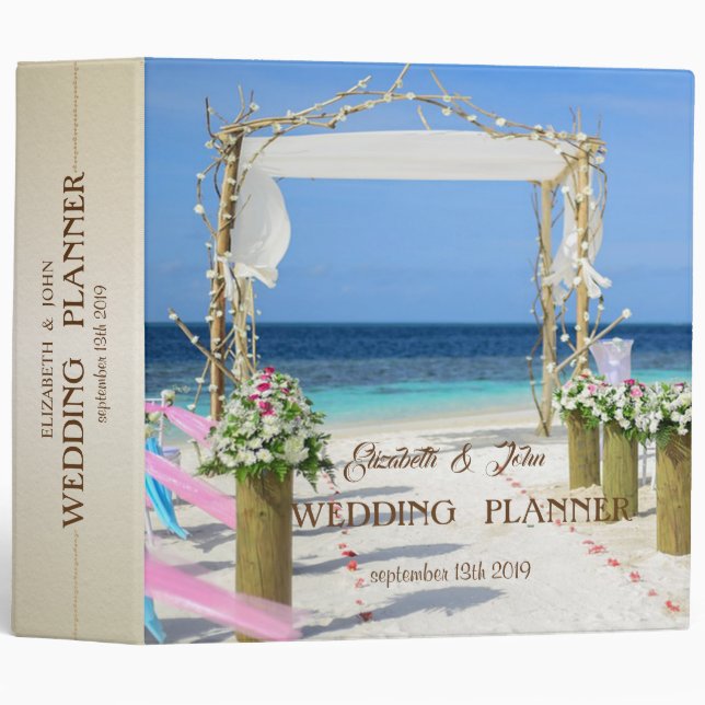 Beach Arbor Floral Wedding 3 Ring Binder (Front/Spine)