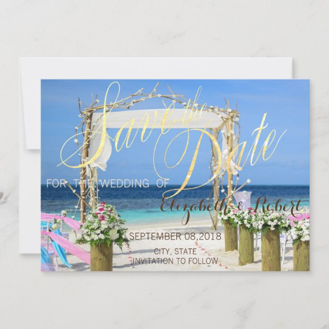 Beach Arbor Floral Wedding  Save The Date (Front)