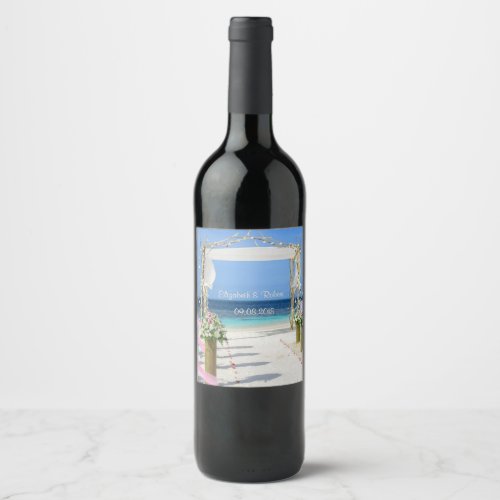 Beach Arbor Floral  Wedding Wine Label