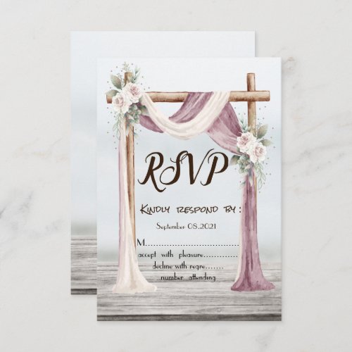 Beach Arbor Flowers Wedding RSVP Invitation