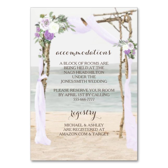 Beach Arbor Lavender Wedding Details Card (Front)