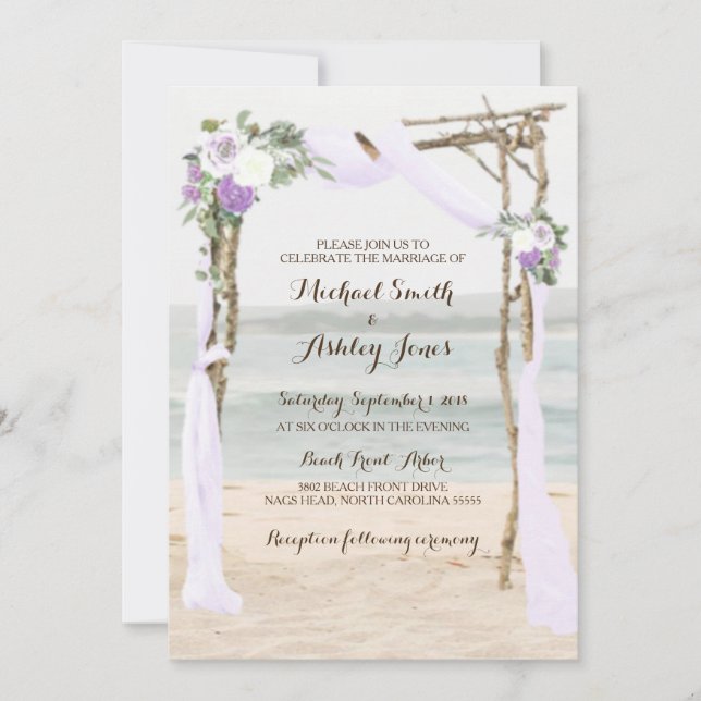 Beach Arbor Lavender Wedding Invitations (Front)