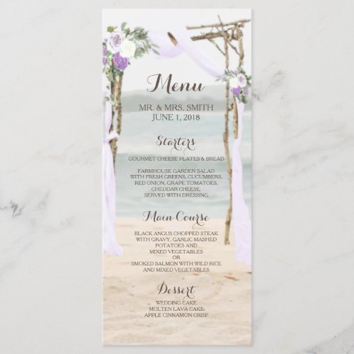 Beach Arbor Lavender Wedding Menu Card