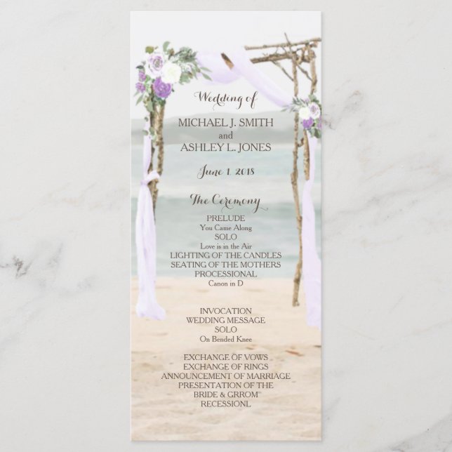 Beach Arbor Lavender Wedding Program (Front)