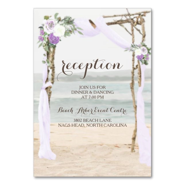 Beach Arbor Lavender Wedding Reception Card (Front)