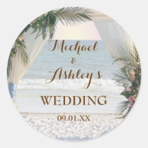 Beach Arbor Rose Tropical Leaves Sunset Wedding