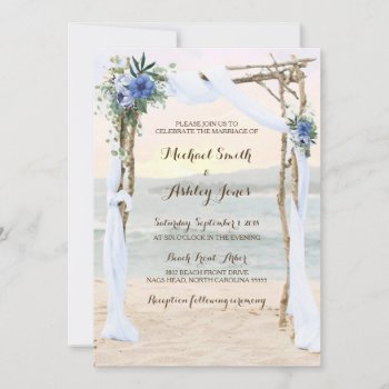 Beach Arbor Sunset Blue Orchid Wedding Invitation by ajinvites at Zazzle