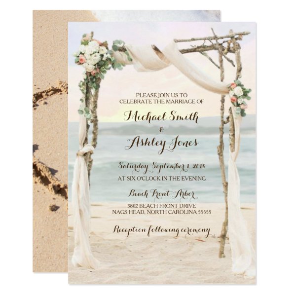 256751035695060699 Beach Arbor Sunset Wedding Invitation