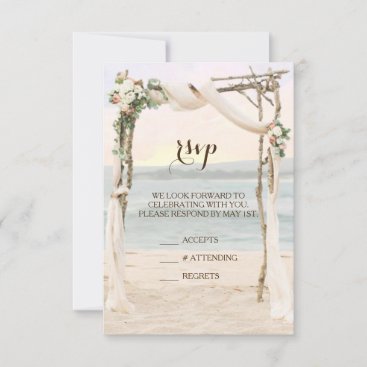 Beach Arbor Sunset Wedding Invitation RSVP Card