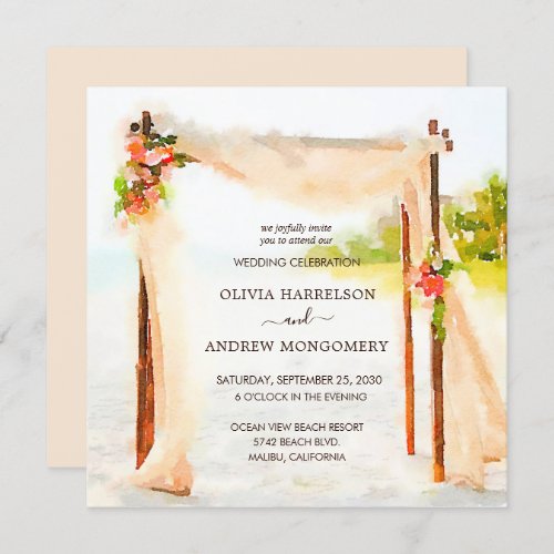 Beach Arbor Watercolor Wedding Celebration Invitation