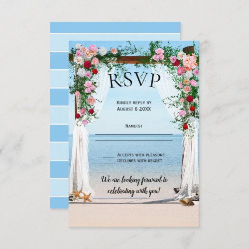 Beach Arbor with Roses Wedding RSVP Invitation