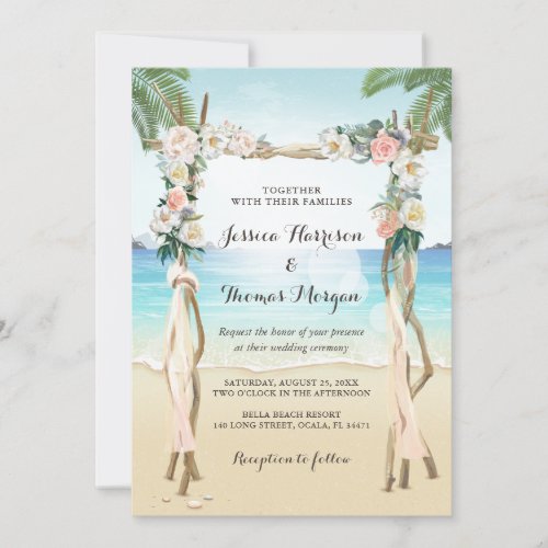 Beach Arbor Wood Arch Floral Tropical Wedding Invitation