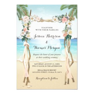 Beach Arbor Wood Arch Floral Tropical Wedding Invitation