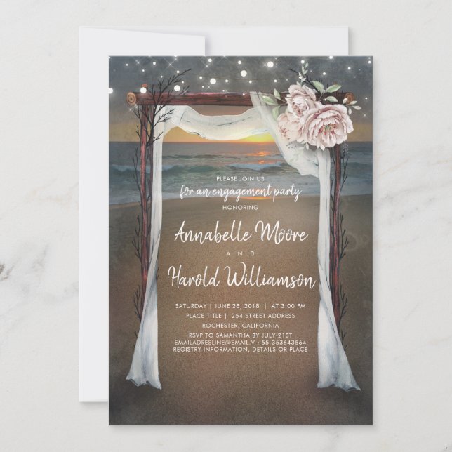 Beach Arch | Sea Sunset Engagement Party Invitation (Front)