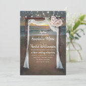 Beach Arch | Sea Sunset | String Lights Wedding Invitation (Standing Front)