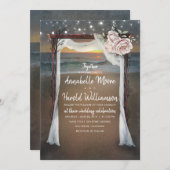 Beach Arch | Sea Sunset | String Lights Wedding Invitation (Front/Back)