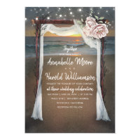 Beach Arch | Sea Sunset | String Lights Wedding Invitation