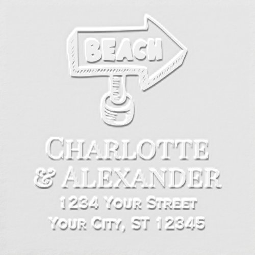 Beach Arrow Directional Sign Couple Return Address Embosser