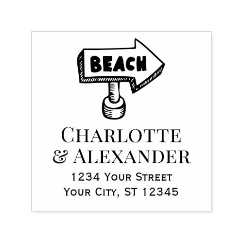 Beach Arrow Directional Sign Couple Return Address Self_inking Stamp