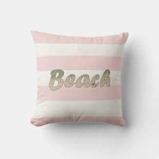 Beach Art Pink Cabana Stripe Throw Pillow