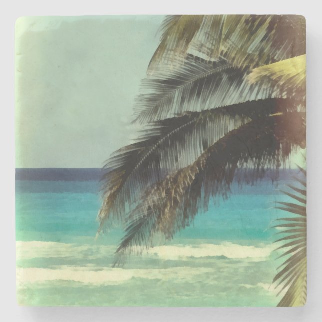 beach art stone coaster tropical ocean scene (Front)