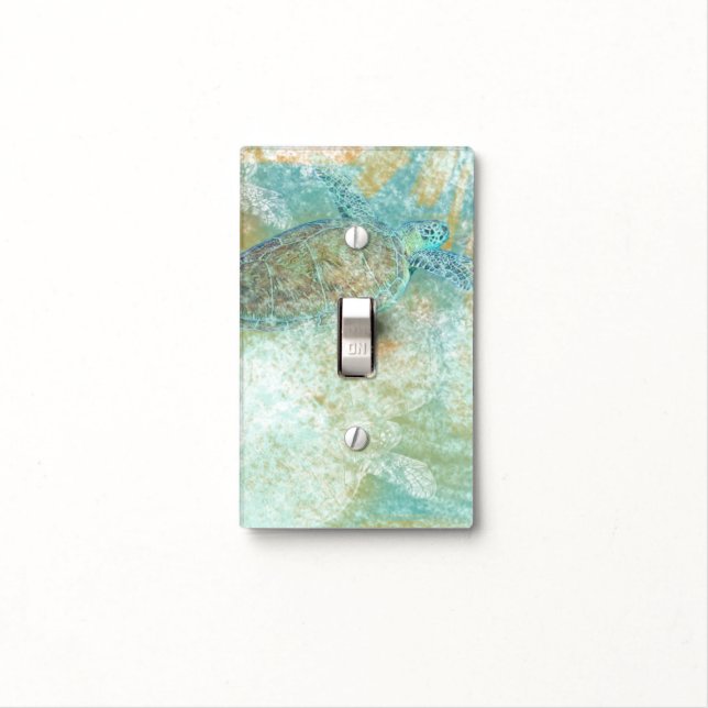 Beach Art with Sea Turtle | Light Switch Cover (In Situ)