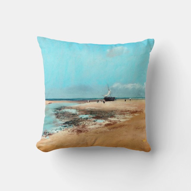 Beach at Low Tide(Mouth of the River), Edgar Degas Throw Pillow (Front)