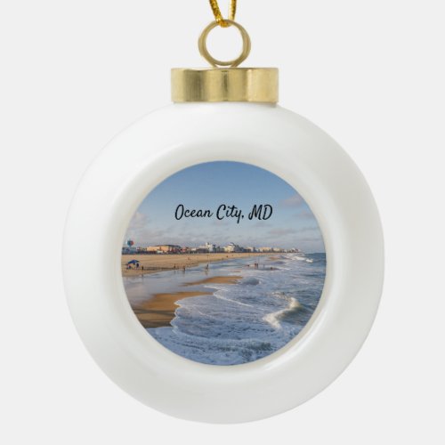 Beach at Ocean City Maryland Ceramic Ball Christmas Ornament