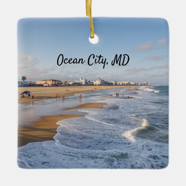 Beach at Ocean City, Maryland Ceramic Ornament (Front)