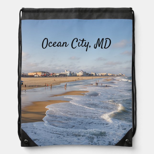 Beach at Ocean City, Maryland Drawstring Bag (Front)
